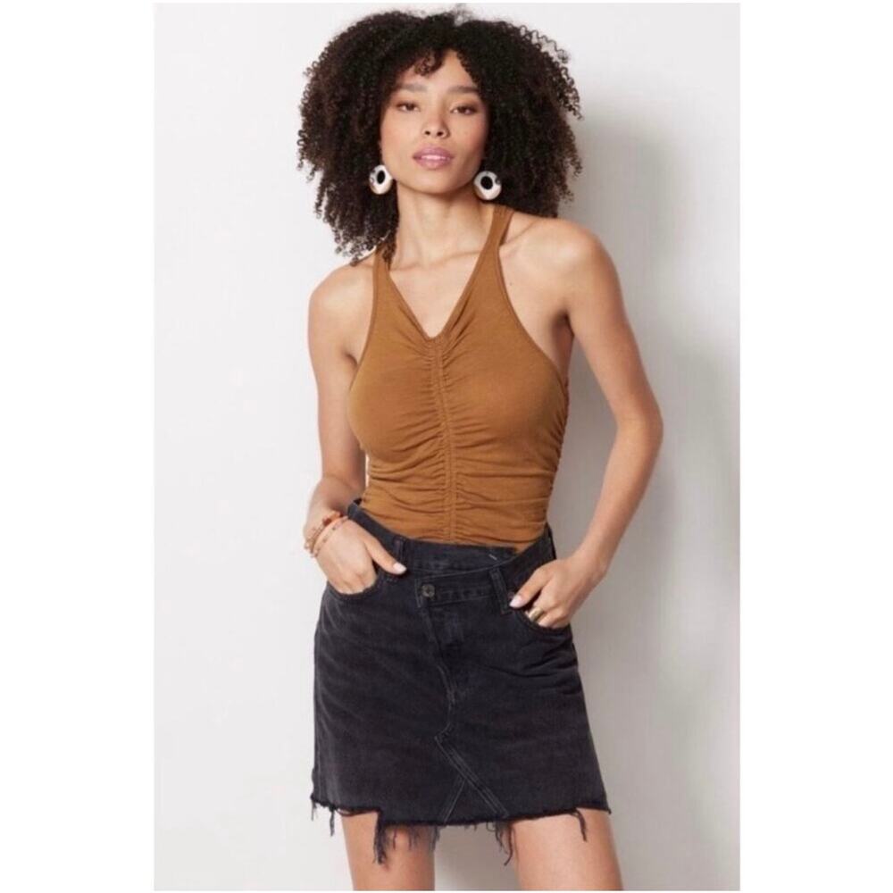 Sundry Evereve Dijon Brown Sleeveless Ruched Tank Top Cotton Size 2